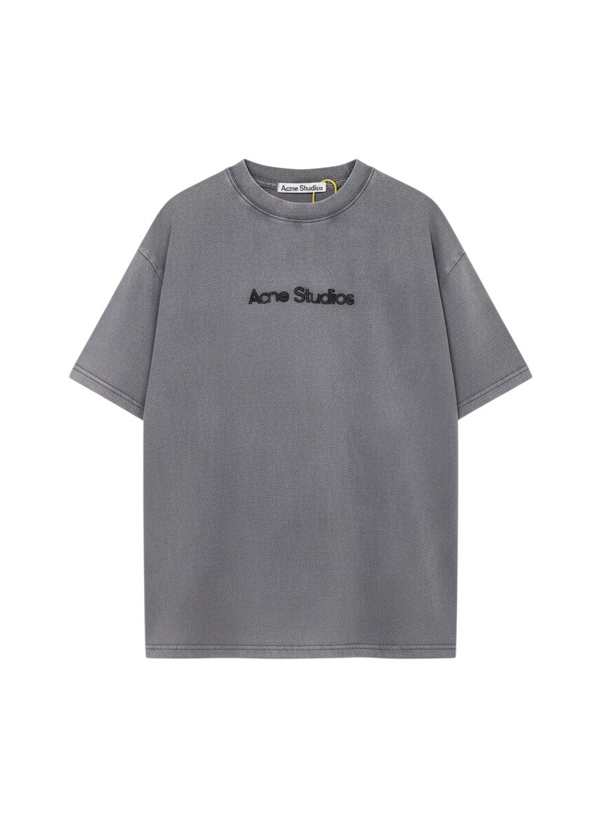 Camiseta gris de algodón con logo borroso de Acne Studios de The Hype Company, corte oversize y cuello redondo