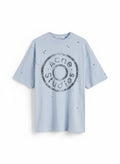 Camiseta The Hype Company Acne Studios azul melange con logo circular desgastado y detalles de agujeros