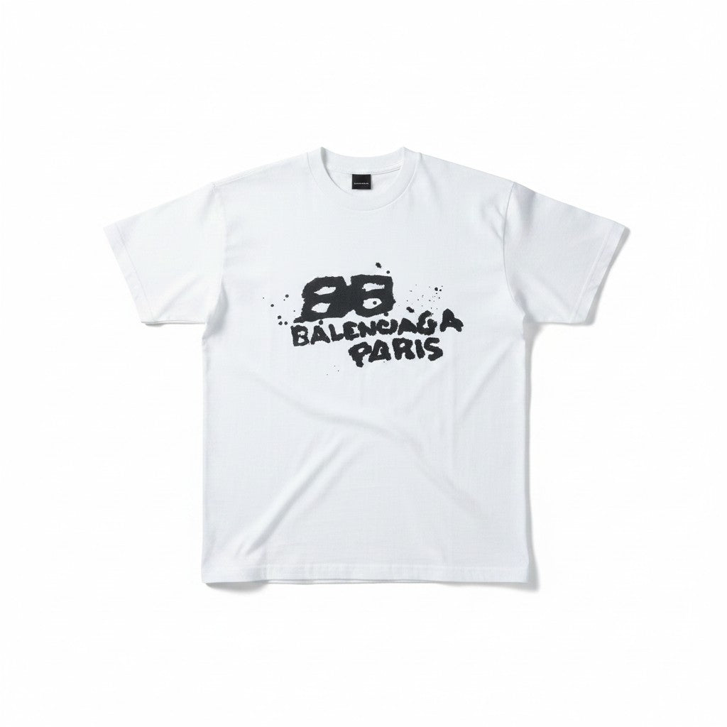 Camiseta blanca de algodón The Hype Company con logo BB de Balenciaga en efecto tinta negra