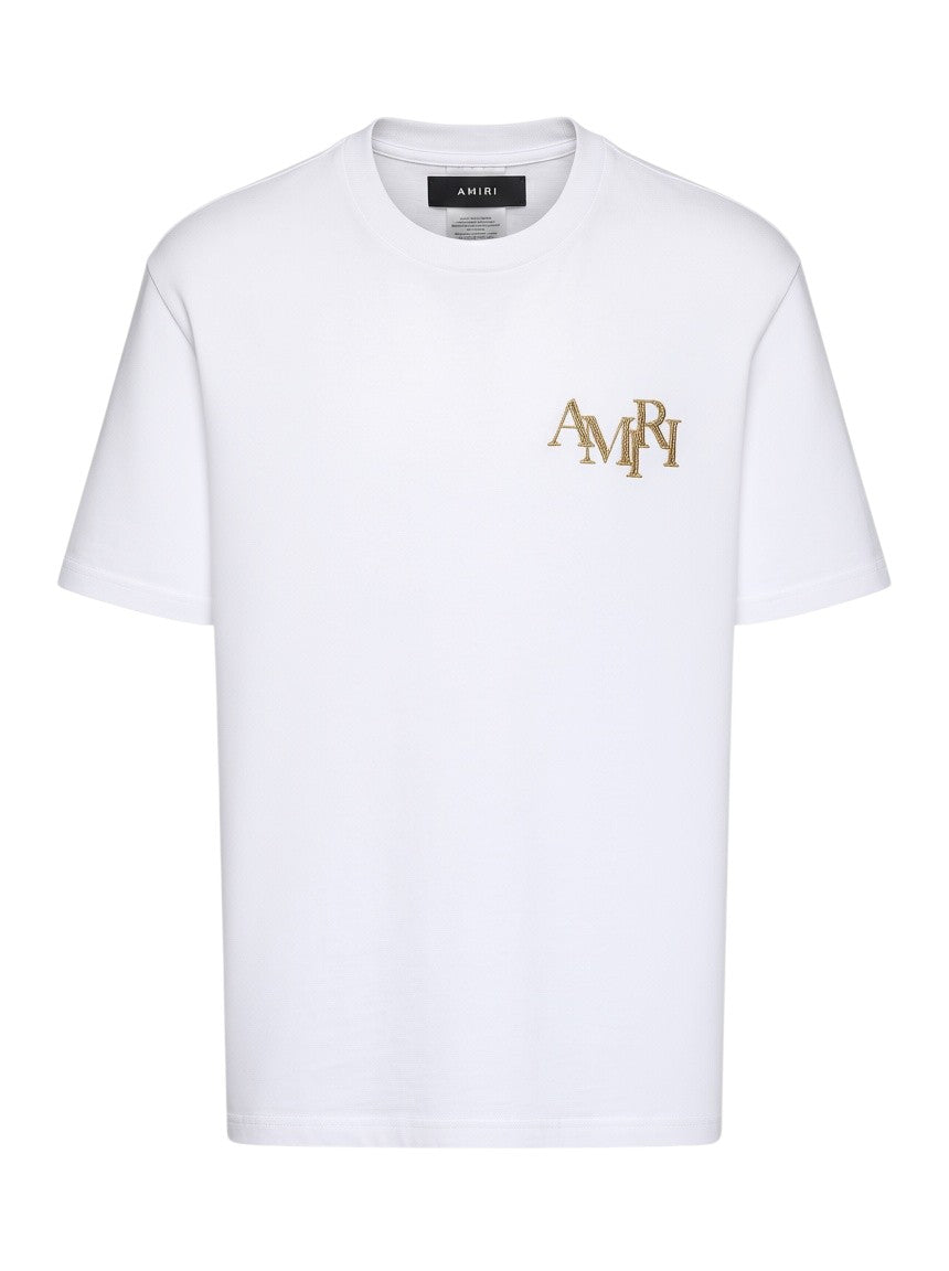 Camiseta blanca de algodón The Hype Company con logo AMIRI bordado en color champán en el pecho