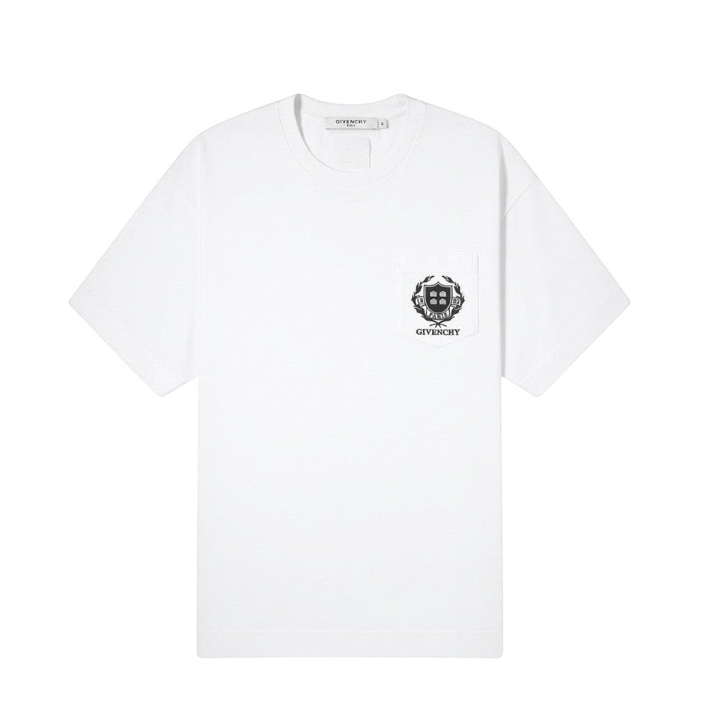 Camiseta blanca de algodón The Hype Company con bolsillo en el pecho y escudo Givenchy estampado en negro