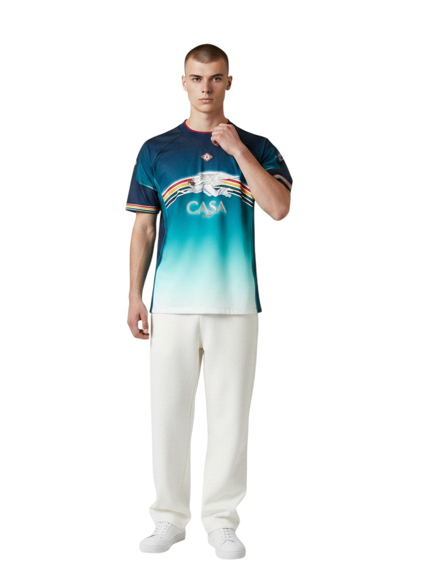 Camiseta de fútbol The Hype Company Casablanca azul marino con degradado turquesa, estampado gráfico y arcoíris
