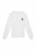 Camiseta de manga larga blanca con logotipo negro de The Hype Company, diseño minimalista de algodón