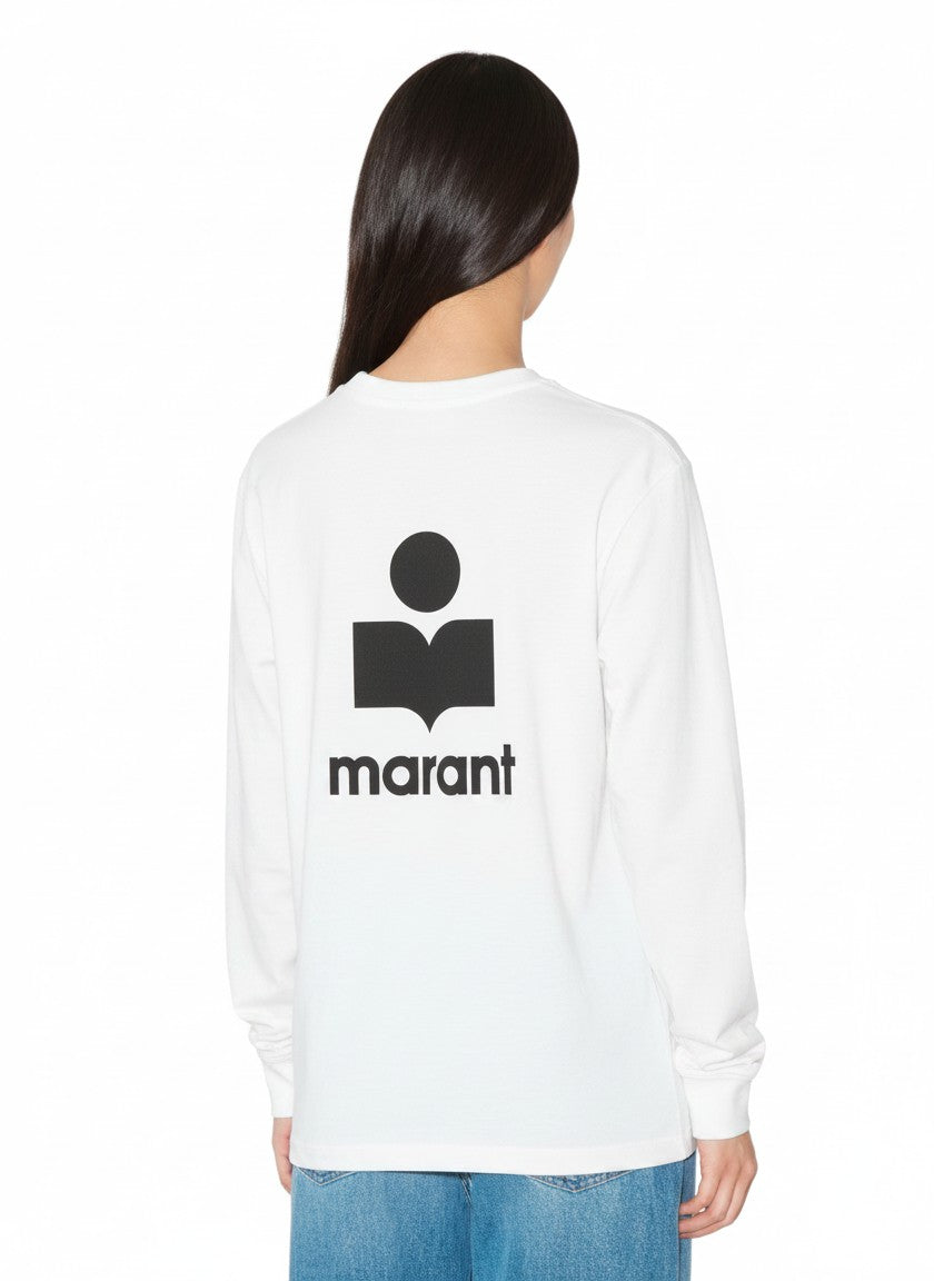 Camiseta de manga larga blanca The Hype Company con logotipo negro de Isabel Marant en la espalda