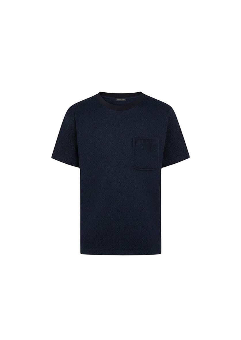 Camiseta azul marino con monograma de The Hype Company con bolsillo frontal 3D y cuello redondo
