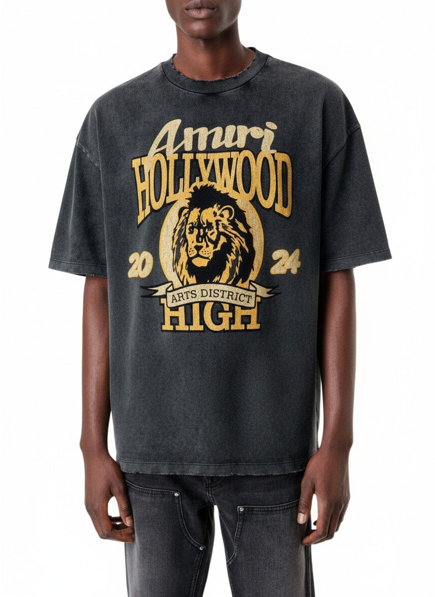 Camiseta negra de algodón The Hype Company con estampado gráfico de león y letras doradas estilo vintage