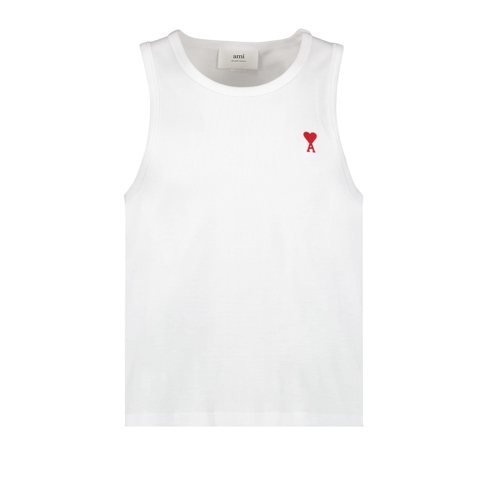 Camiseta de tirantes blanca de canalé de The Hype Company con el logo de corazón rojo bordado en el pecho