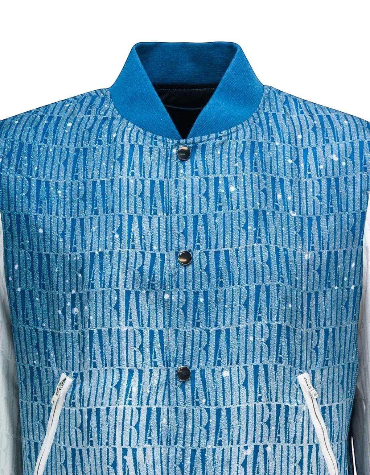 Chaqueta bomber de seda The Hype Company con estampado de logo AMIRI, efecto degradado y salpicaduras de pintura azul