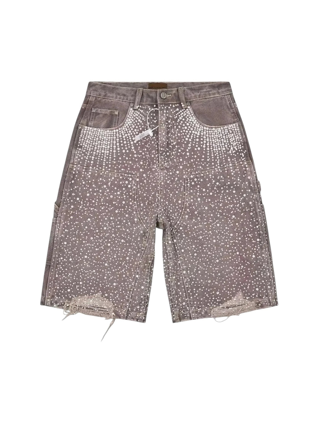 Pantalones cortos tipo jorts de The Hype Company en color marrón con diseño de diamantes brillantes y estilo carpintero