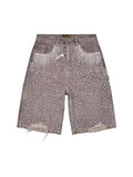 Pantalones cortos tipo jorts de The Hype Company en color marrón con diseño de diamantes brillantes y estilo carpintero