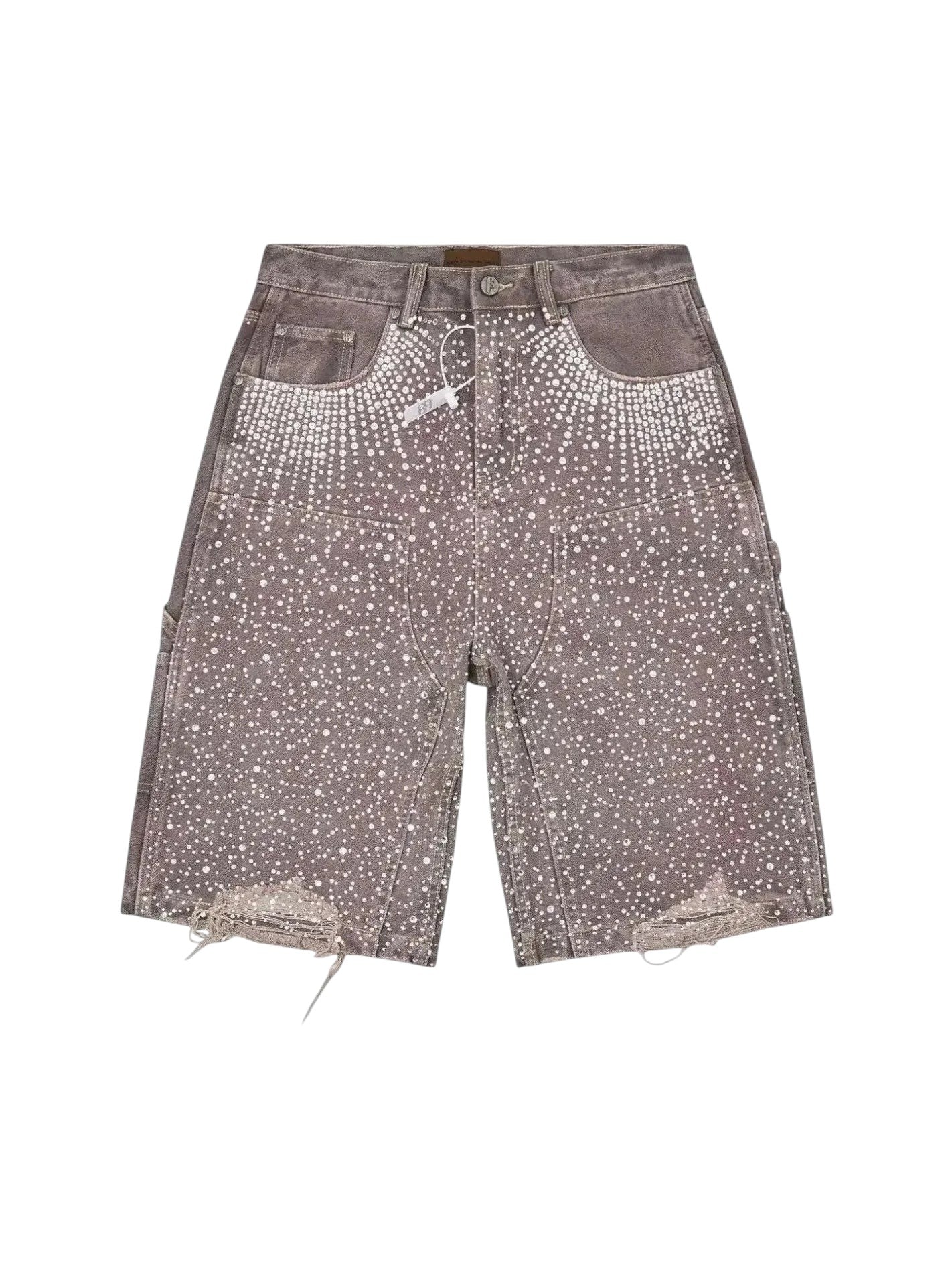 Pantalones cortos tipo jorts de The Hype Company en color marrón con diseño de diamantes brillantes y estilo carpintero