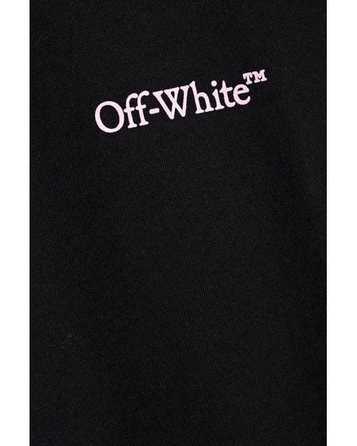 Logotipo de Off-White en color rosa sobre tejido de algodón negro de The Hype Company