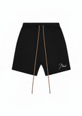 Pantalones cortos de chándal negros The Hype Company con logo bordado en blanco y cordones largos en color camel