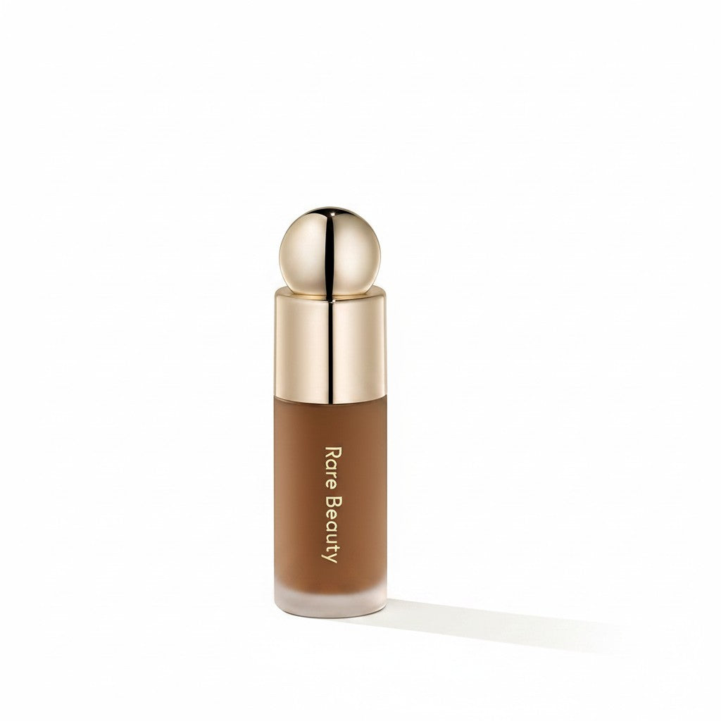 The Hype Company Rare Beauty Liquid Contour in a medium brown shade with a gold cap.