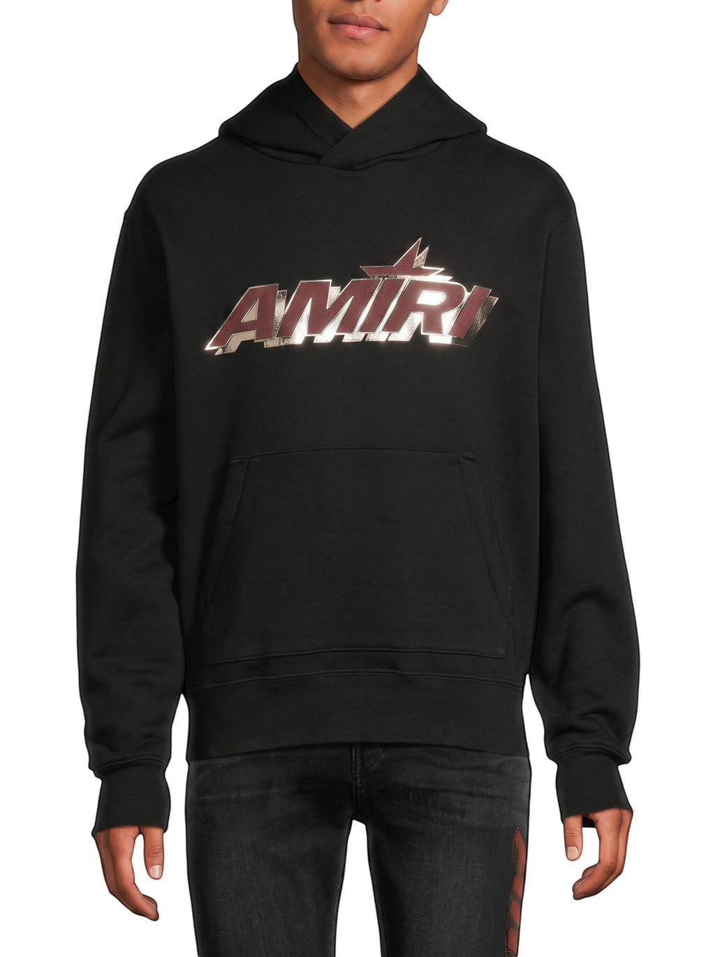 Sudadera negra con capucha The Hype Company con logo AMIRI escalonado en color granate y metalizado