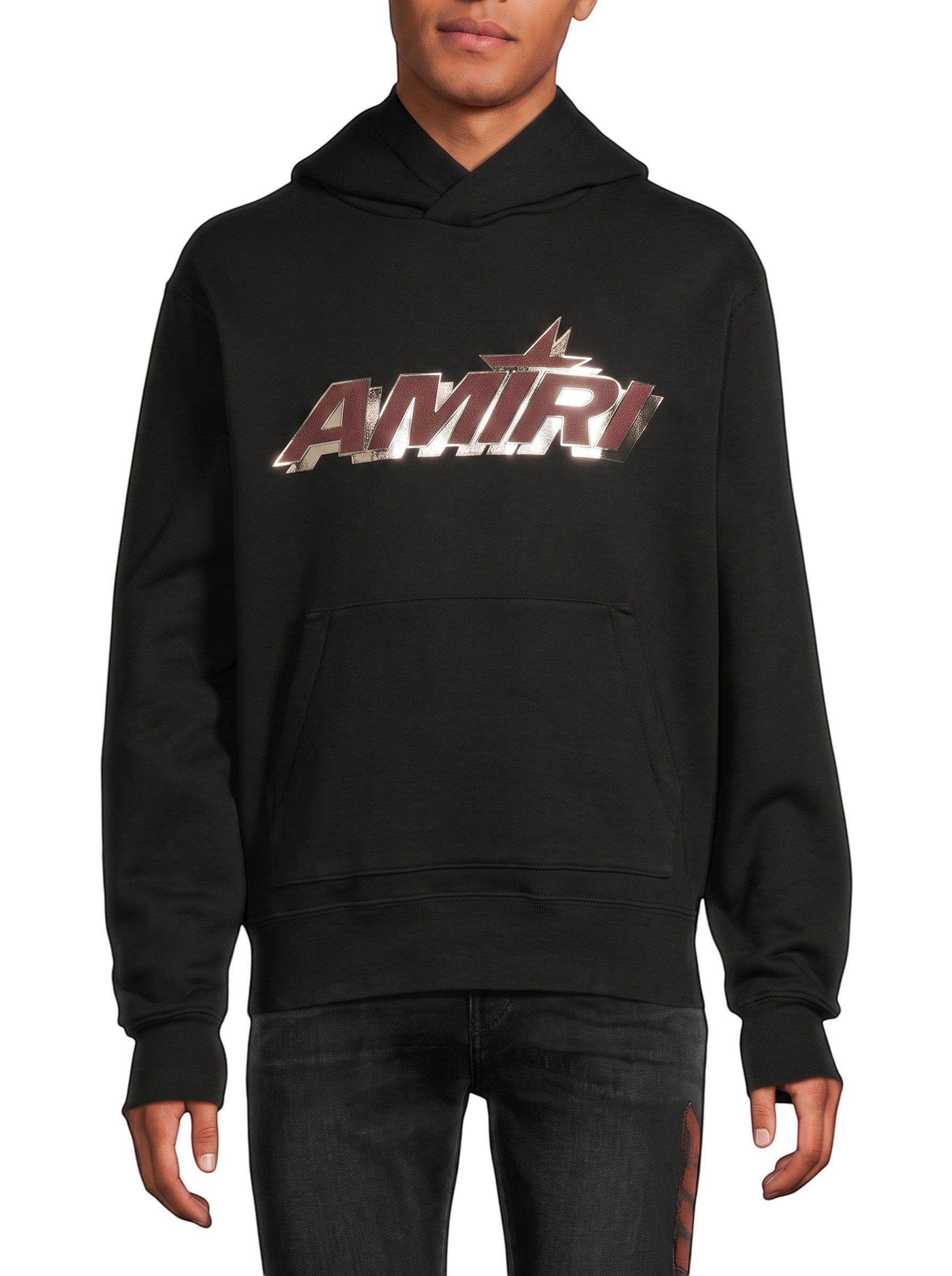 Sudadera negra con capucha The Hype Company con logo AMIRI escalonado en color granate y metalizado