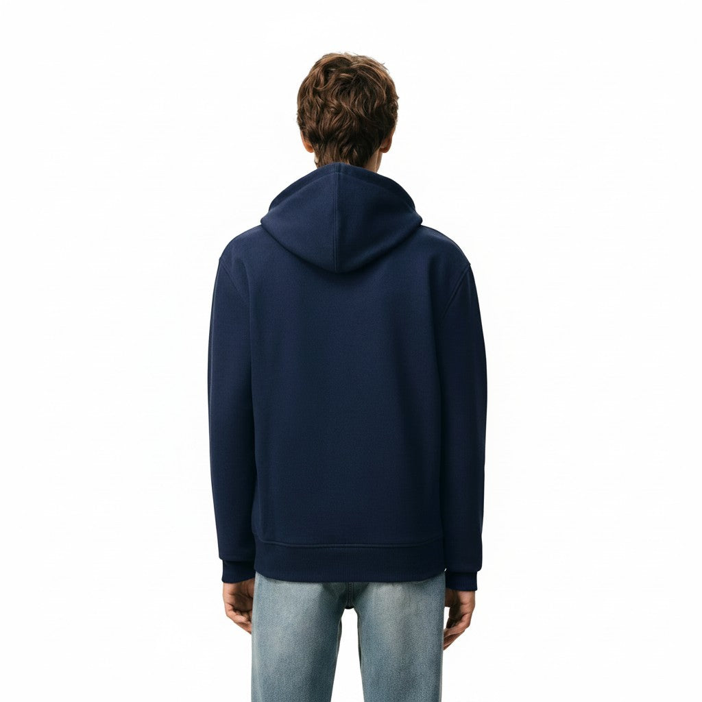 The Hype Company sudadera con capucha azul marino de algodón con cremallera y logo Ami de Coeur rojo en la espalda.