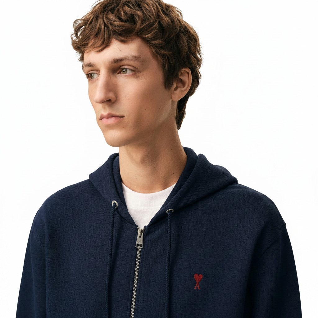 The Hype Company sudadera con cremallera azul marino de algodón para hombre con logo de corazón rojo bordado.
