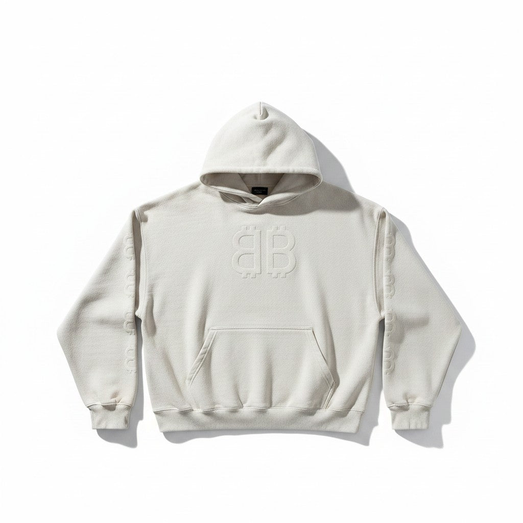 Sudadera con capucha BALENCI CRYPTO de The Hype Company en color beige con logo en relieve y detalles en las mangas.