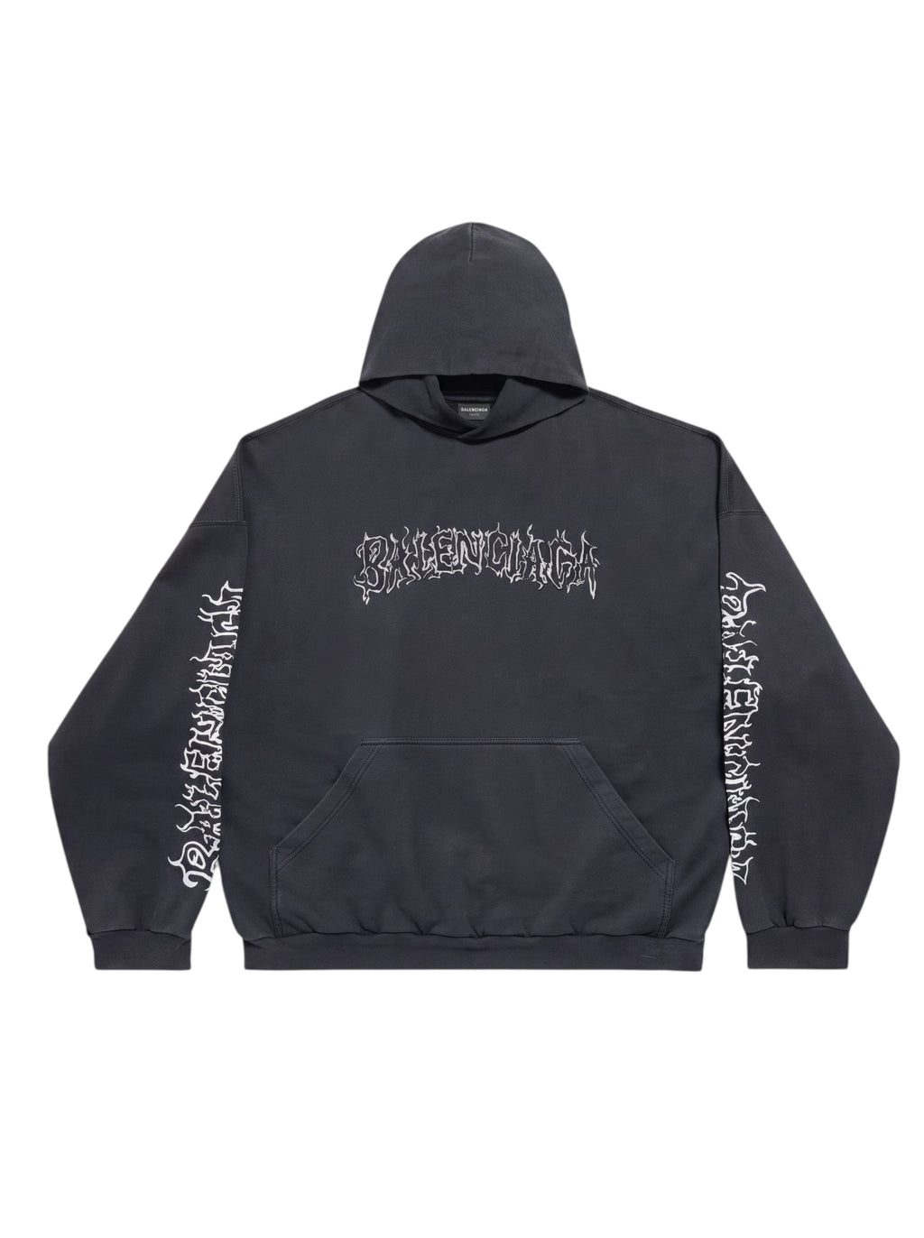 Sudadera negra con capucha Balenciaga DIY Metal de The Hype Company con estampado estilo heavy metal en pecho y mangas