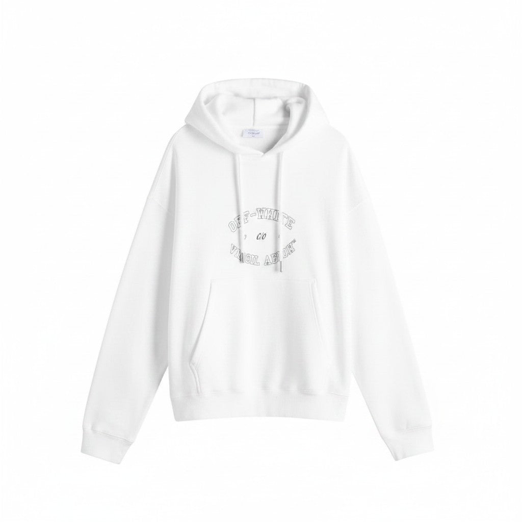 The Hype Company sudadera con capucha blanca de algodón con logo universitario en el pecho y bolsillo canguro.