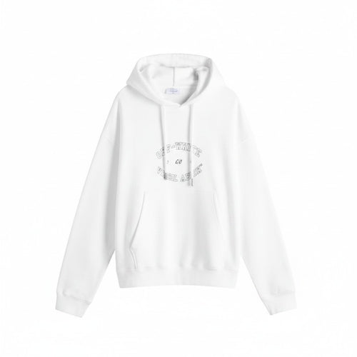 The Hype Company sudadera con capucha blanca de algodón con logo universitario en el pecho y bolsillo canguro.