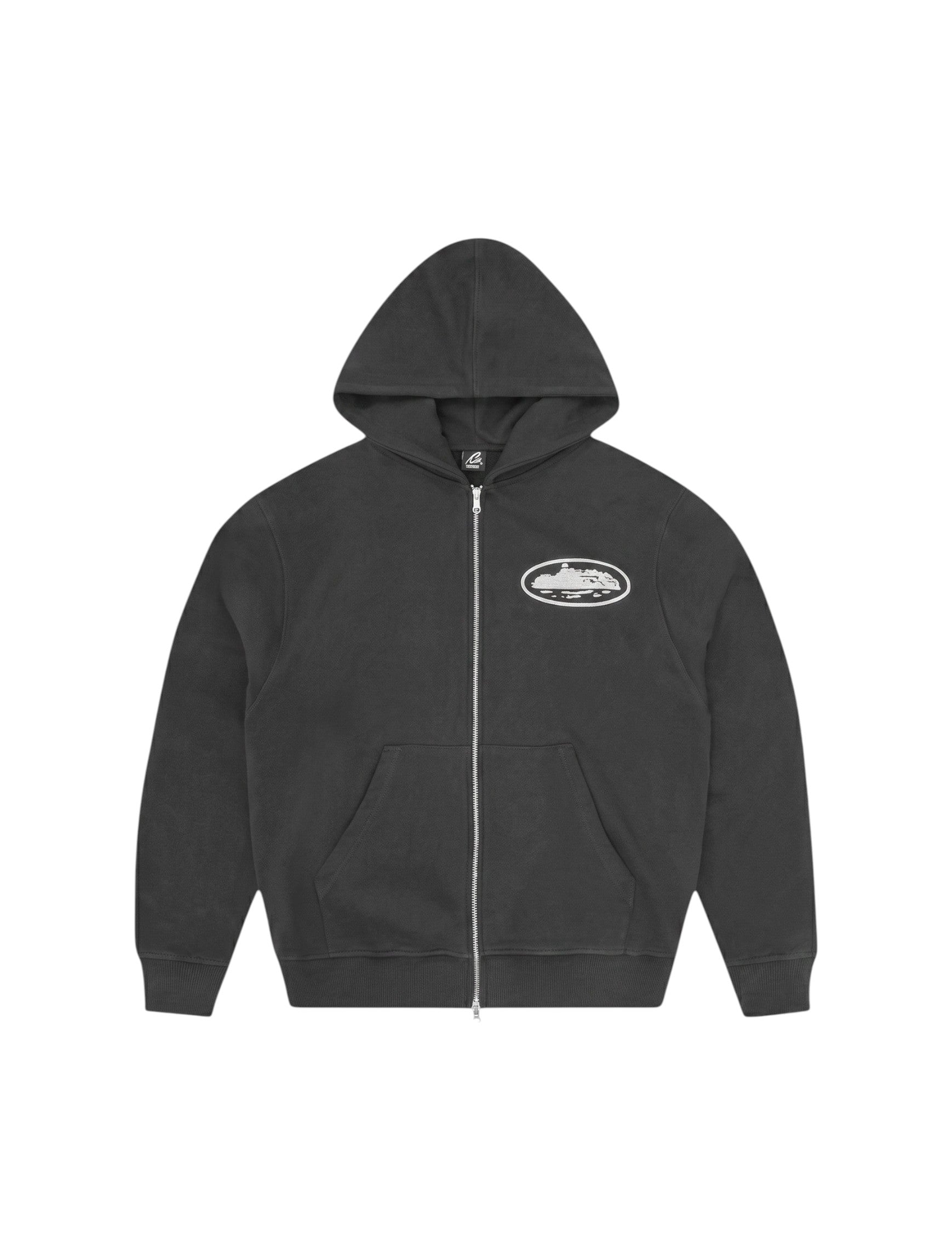 Sudadera con cremallera negra The Hype Company con estampado puff blanco en el pecho y capucha