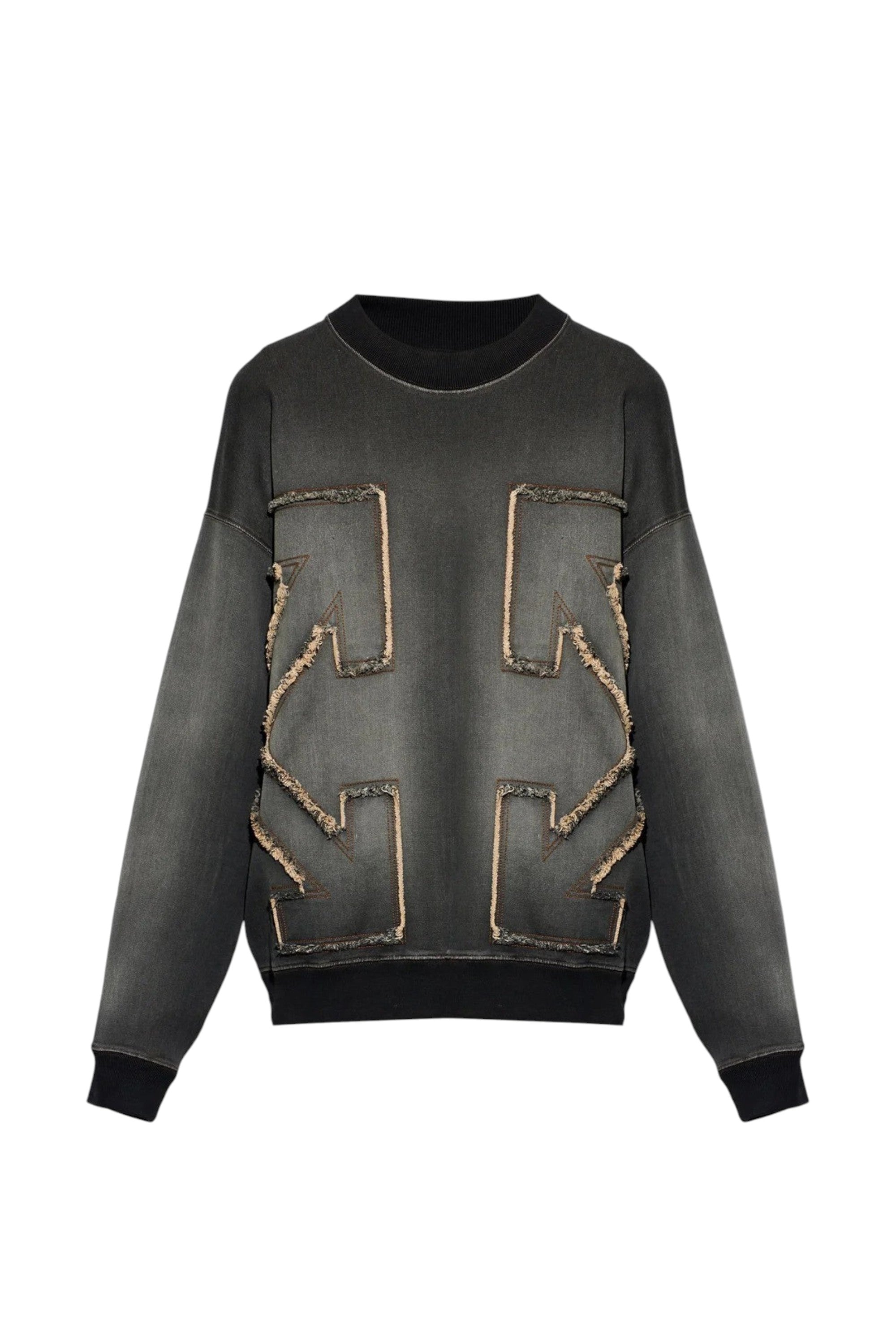Sudadera gris The Hype Company con cuello redondo, diseño de flechas desgastadas y bordes deshilachados