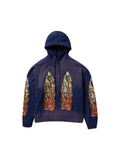 Sudadera con capucha The Hype Company de color morado con estampado de llamas y vitrales en el frente y mangas