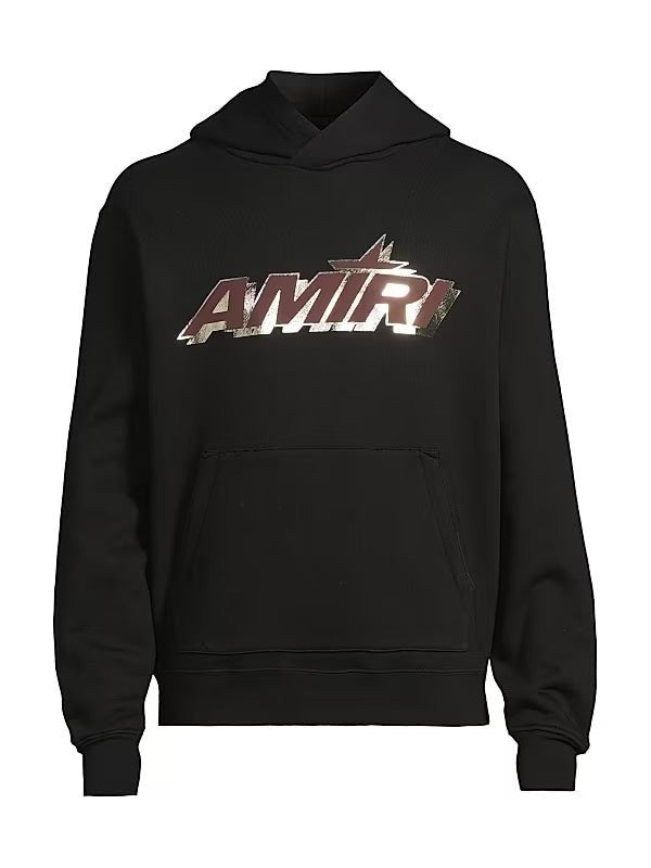 Sudadera con capucha negra The Hype Company con logo AMIRI escalonado en tonos granate y metálicos