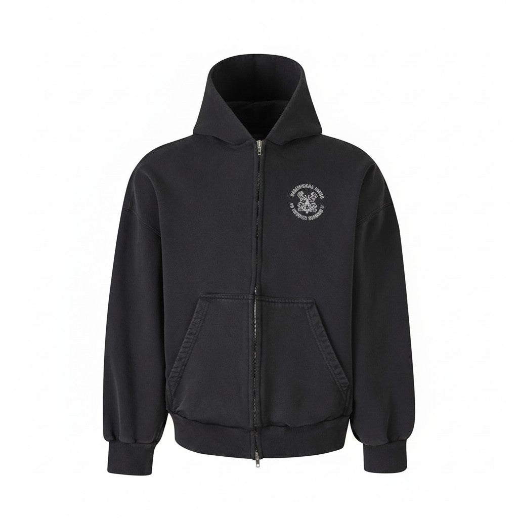 The Hype Company sudadera con capucha negra lavada con cremallera y estampado de crestas.