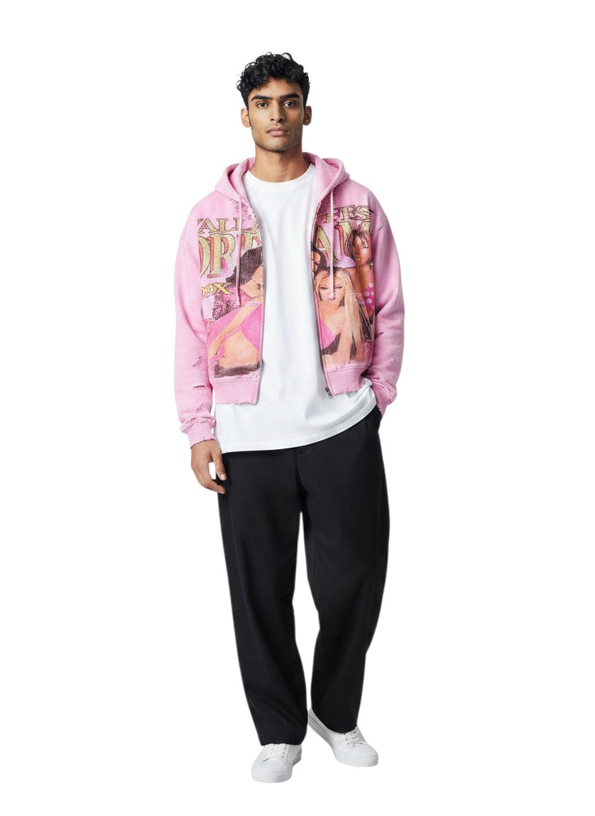Sudadera con cremallera rosa VALLEY DREAMS 199X de The Hype Company con estampado gráfico retro sobre camiseta blanca