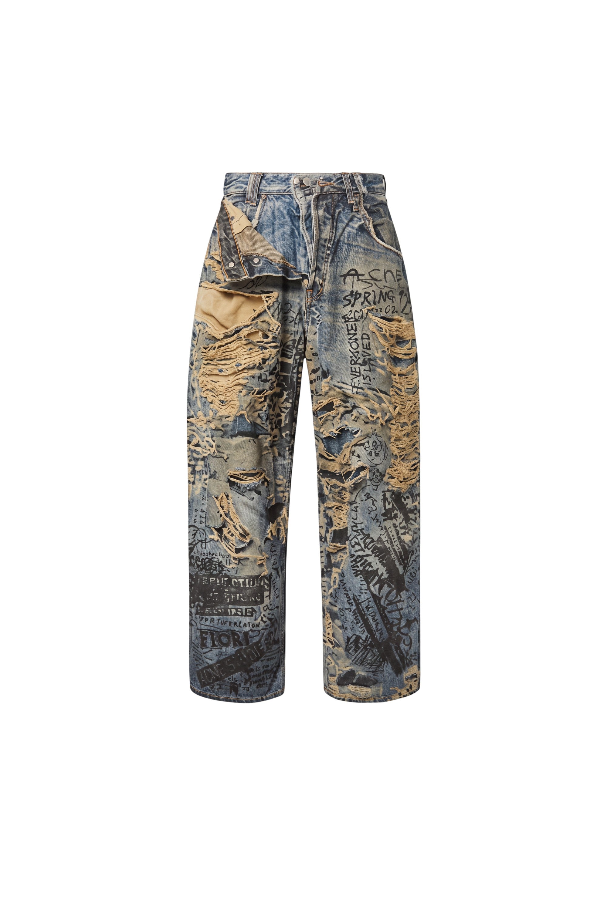 Vaqueros The Hype Company Acne Studios con efecto trampantojo, diseño desgastado, roturas y estampado de grafiti