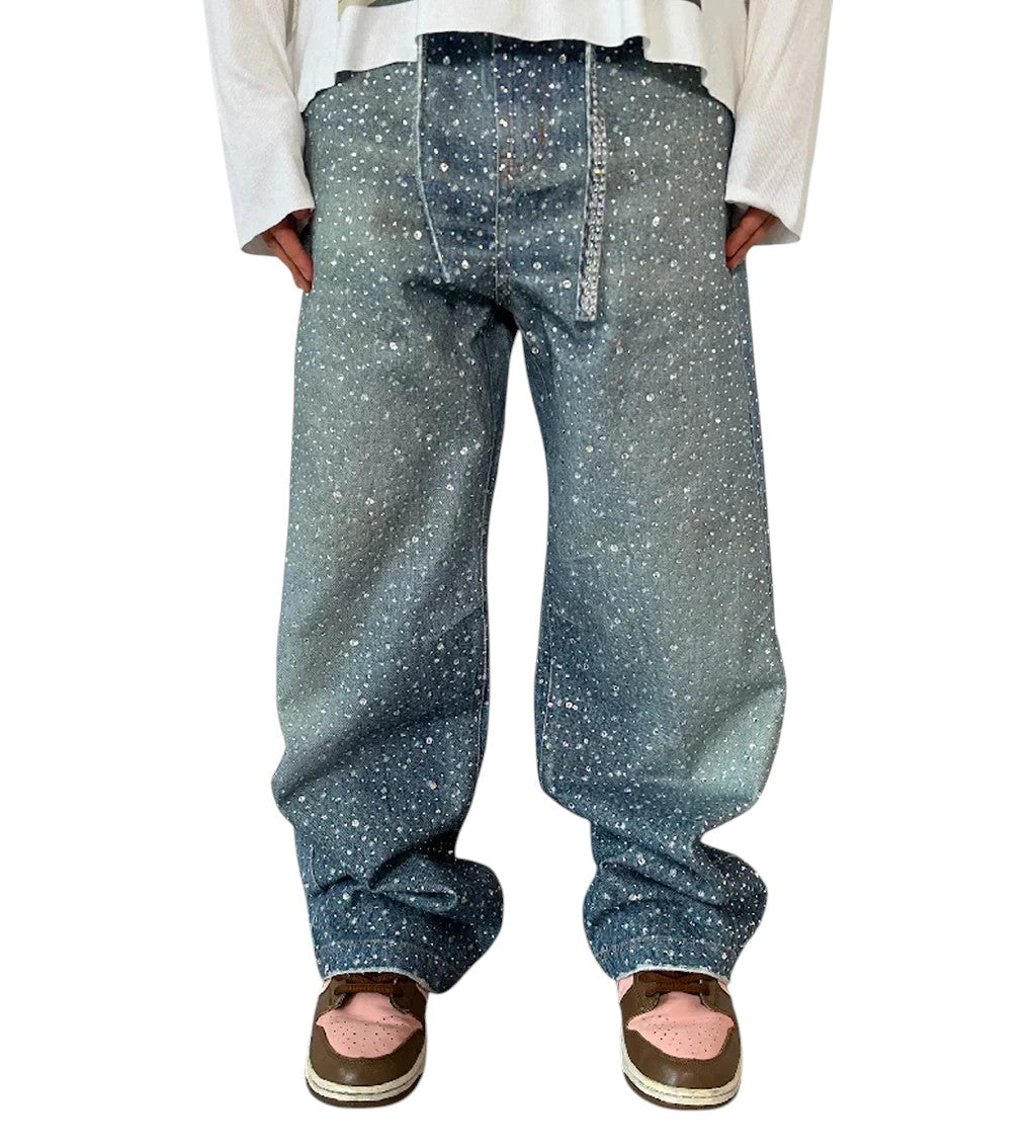 Vaqueros azules The Hype Company con efecto desgastado y brillantes incrustados en estilo boro de corte holgado