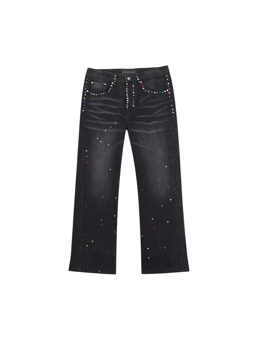 Vaqueros negros The Hype Company con tachuelas multicolores, corte recto y diseño exclusivo