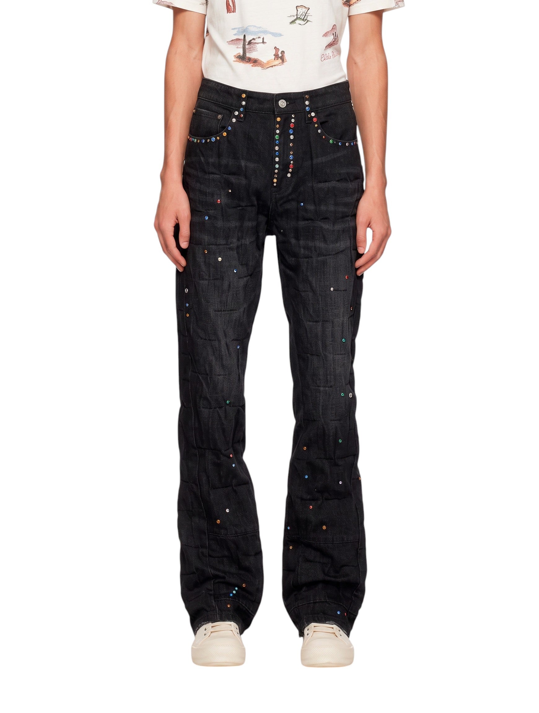 Vaqueros negros The Hype Company con tachuelas multicolores y diseño cinched, corte recto y estilo urbano exclusivo.