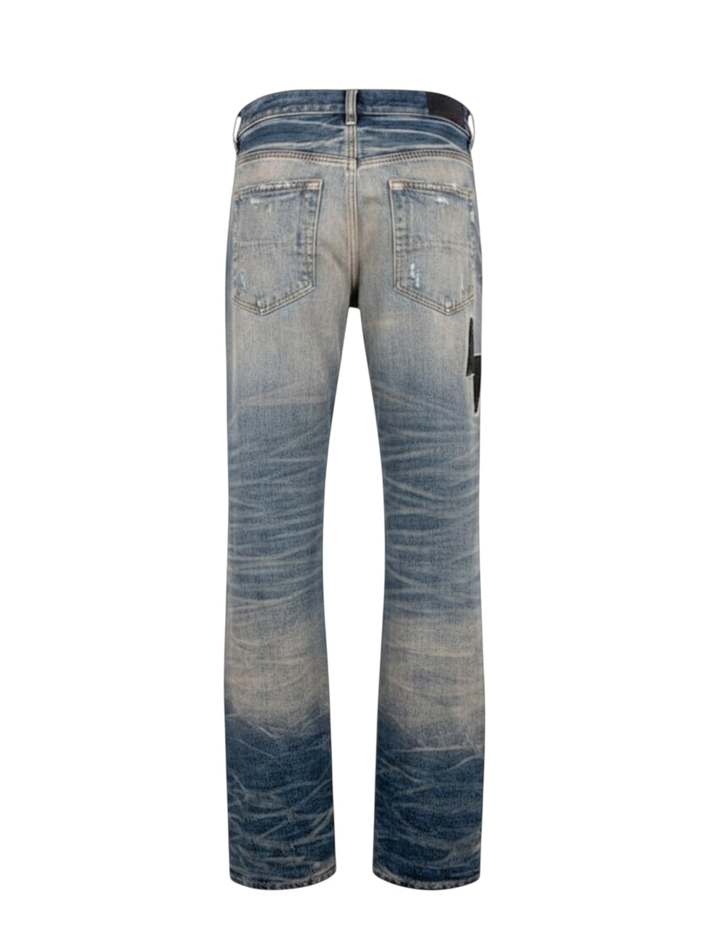 Vaqueros rectos AMIRI Hockey de The Hype Company en denim azul desgastado con detalle de rayo en el bolsillo trasero
