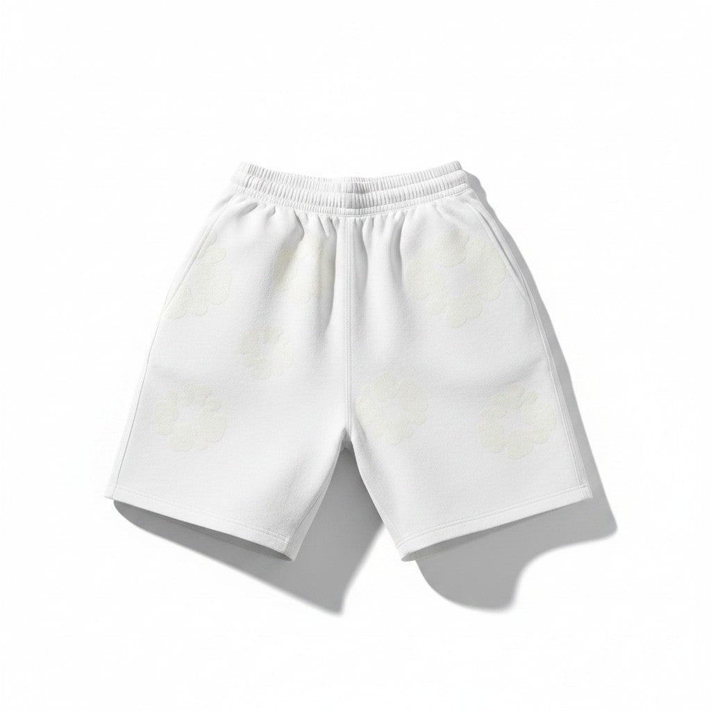 The Hype Company shorts blancos de algodón con estampado de corona floral, cintura elástica y bolsillos laterales.