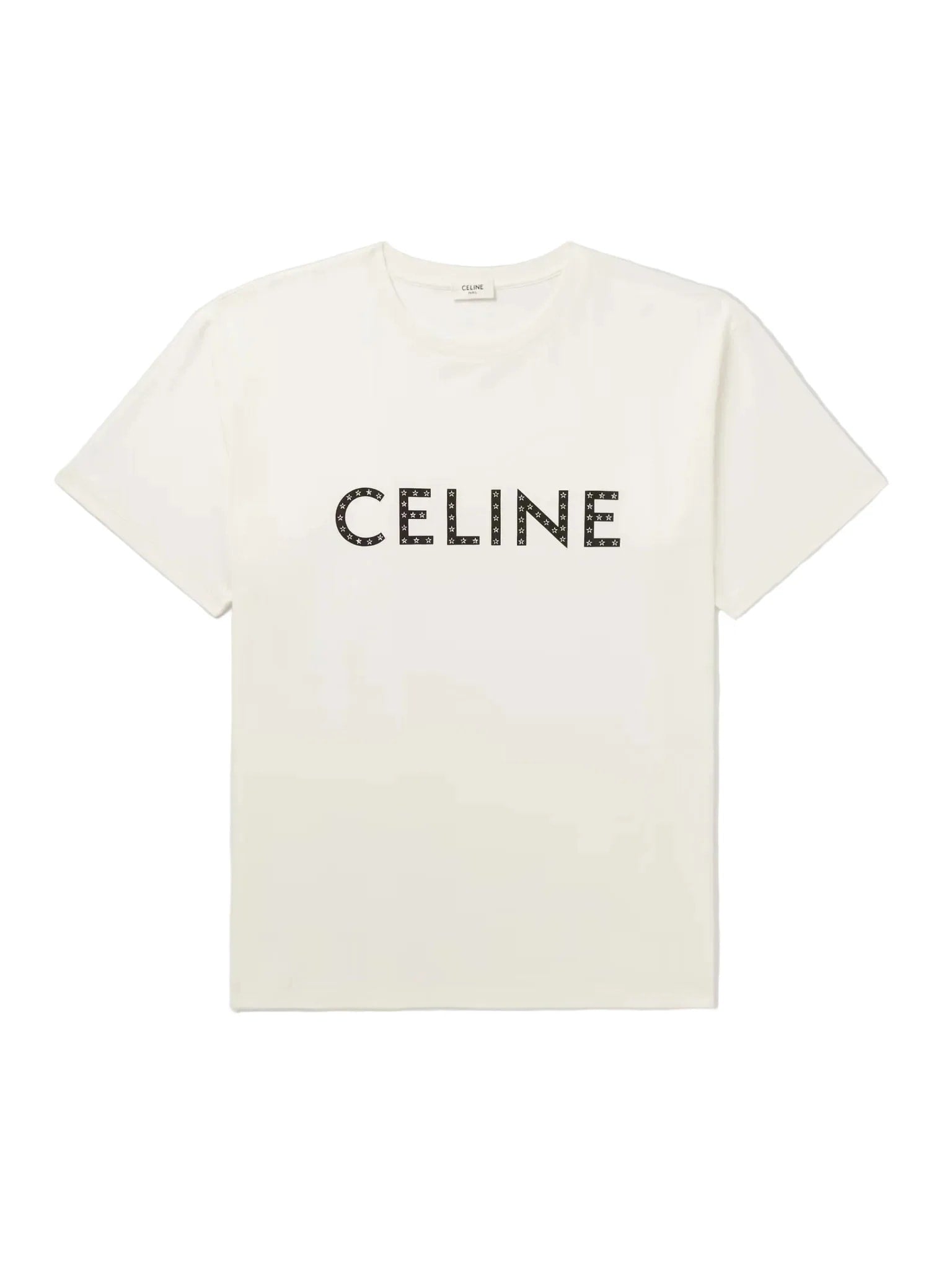 CELINE STARS RHINESTONE LOGO WHITE T SHIRT