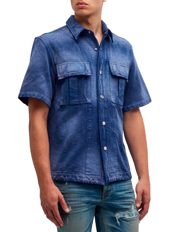 AMIRI JACQUARD DENIM SPORT SHIRT BLUE MONOGRAM
