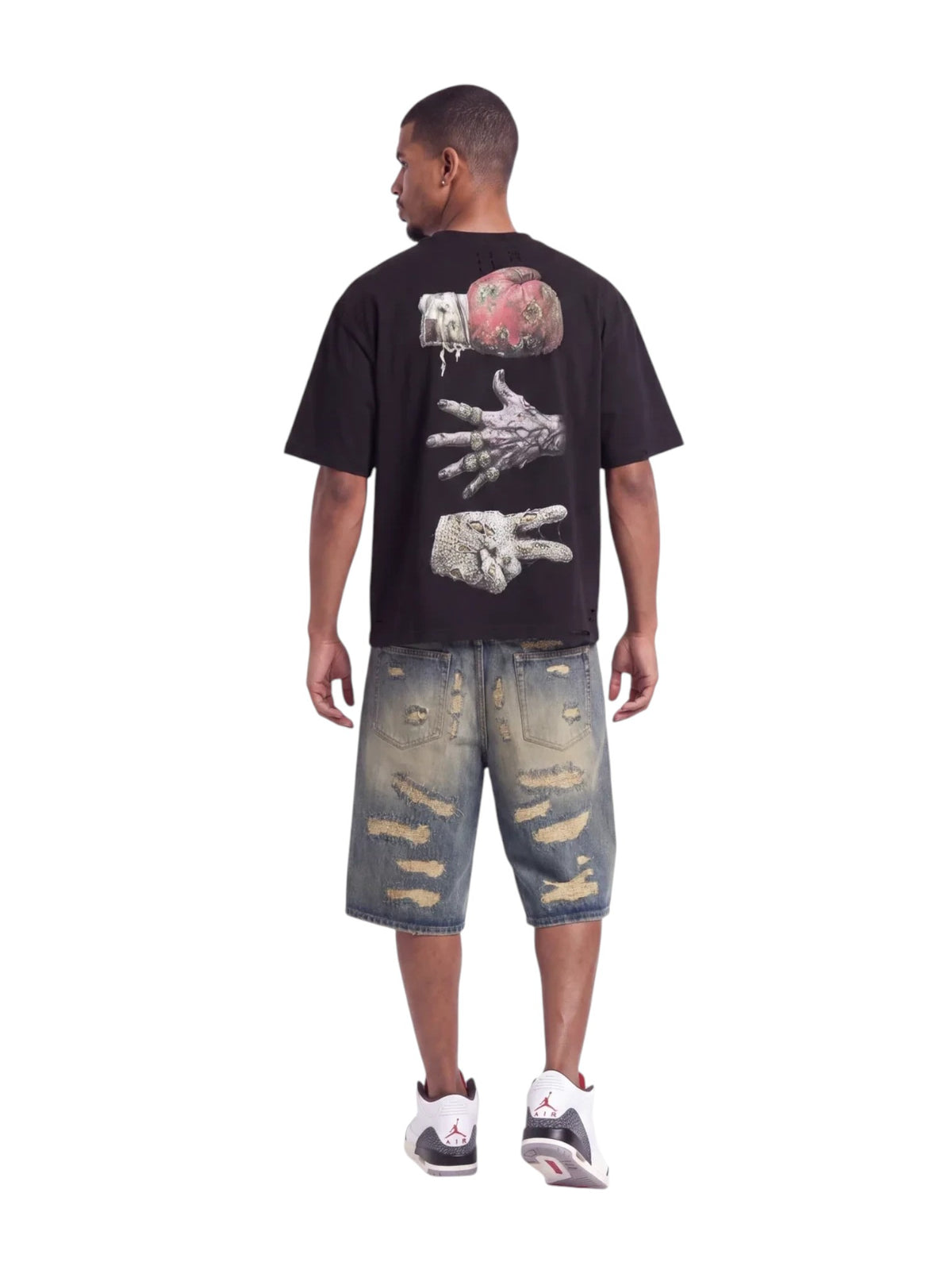 LOST SHDWS DISTRESSED DENIM SHORTS BLUE BLACK