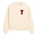 AMI PARIS PATCH HEART RED CREWNECK WHITE CREAM