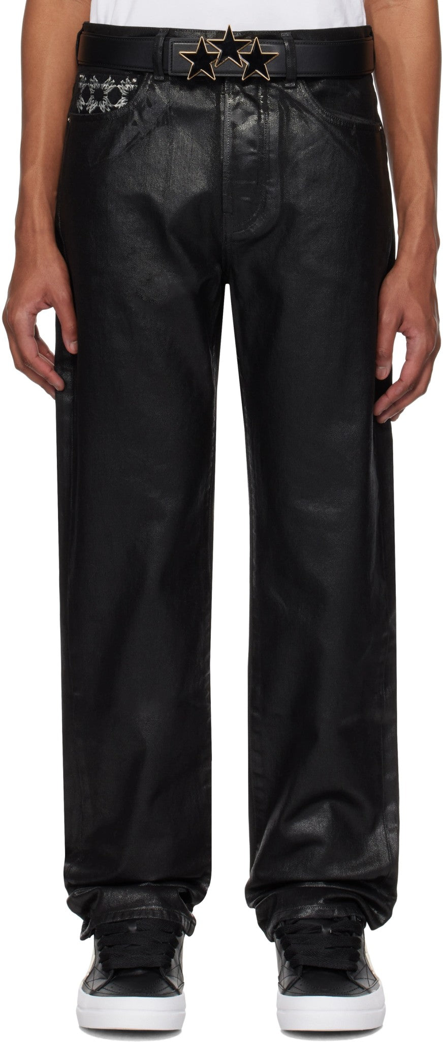 AMIRI MONOGRAM POCKET WAXED STRAIGHT JEANS BLACK