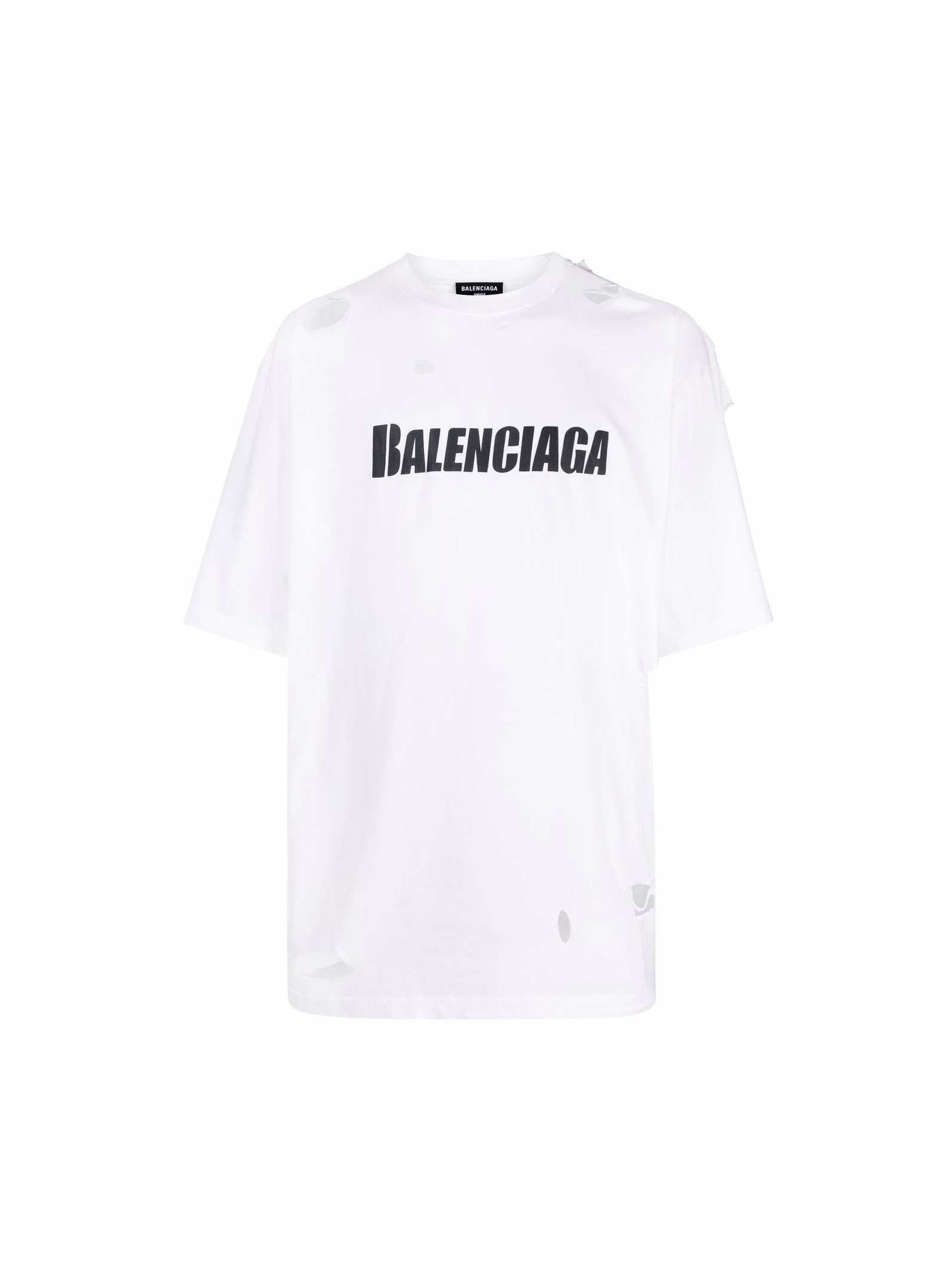 BALENCIAGA CAPS DESTROYED T-SHIRT WHITE