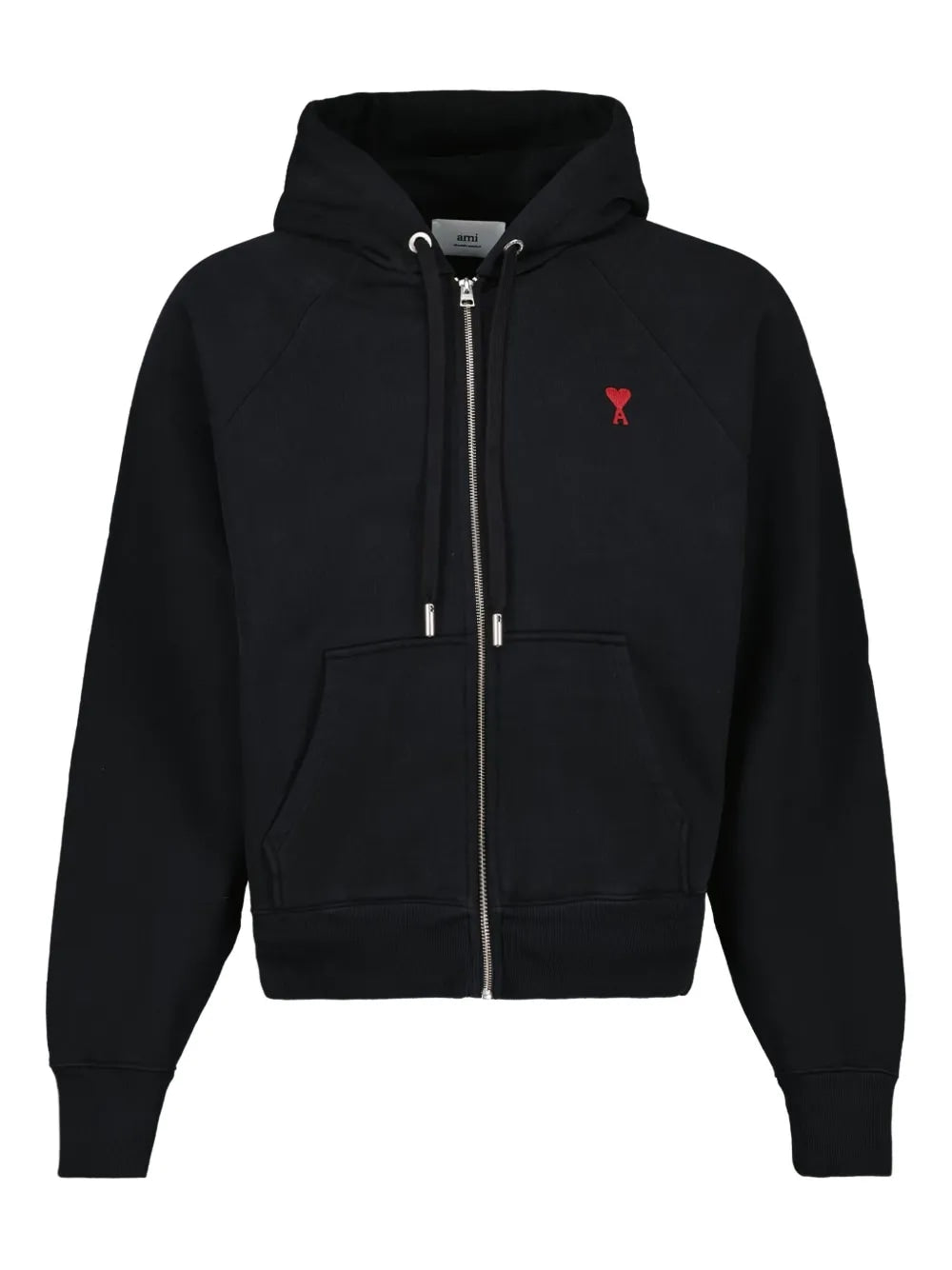 AMI PARIS BLACK COTTON RED AMI DE COEUR ZIP UP HOODIE