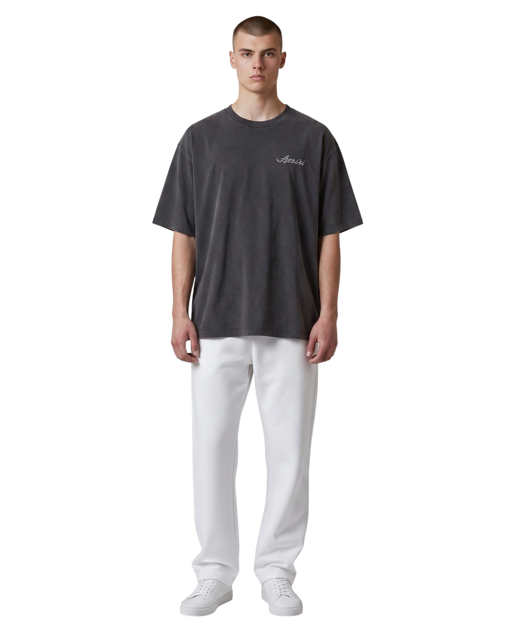 AMIRI STUD LOGO WASHED BLACK T-SHIRT