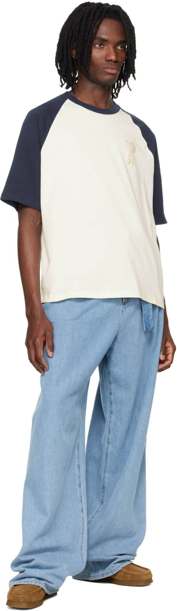 AMI PARIS BEIGE BLEU LOGO BLUE T-SHIRT