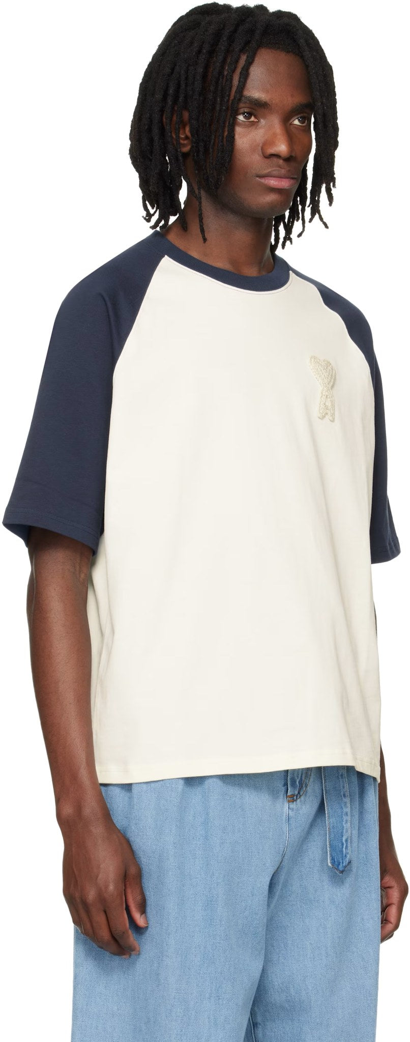 AMI PARIS BEIGE BLEU LOGO BLUE T-SHIRT