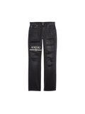 AMIRI MA BAR LOGO RIPPED & REPAIRED STRAIGHT LEG JEANS BLACK