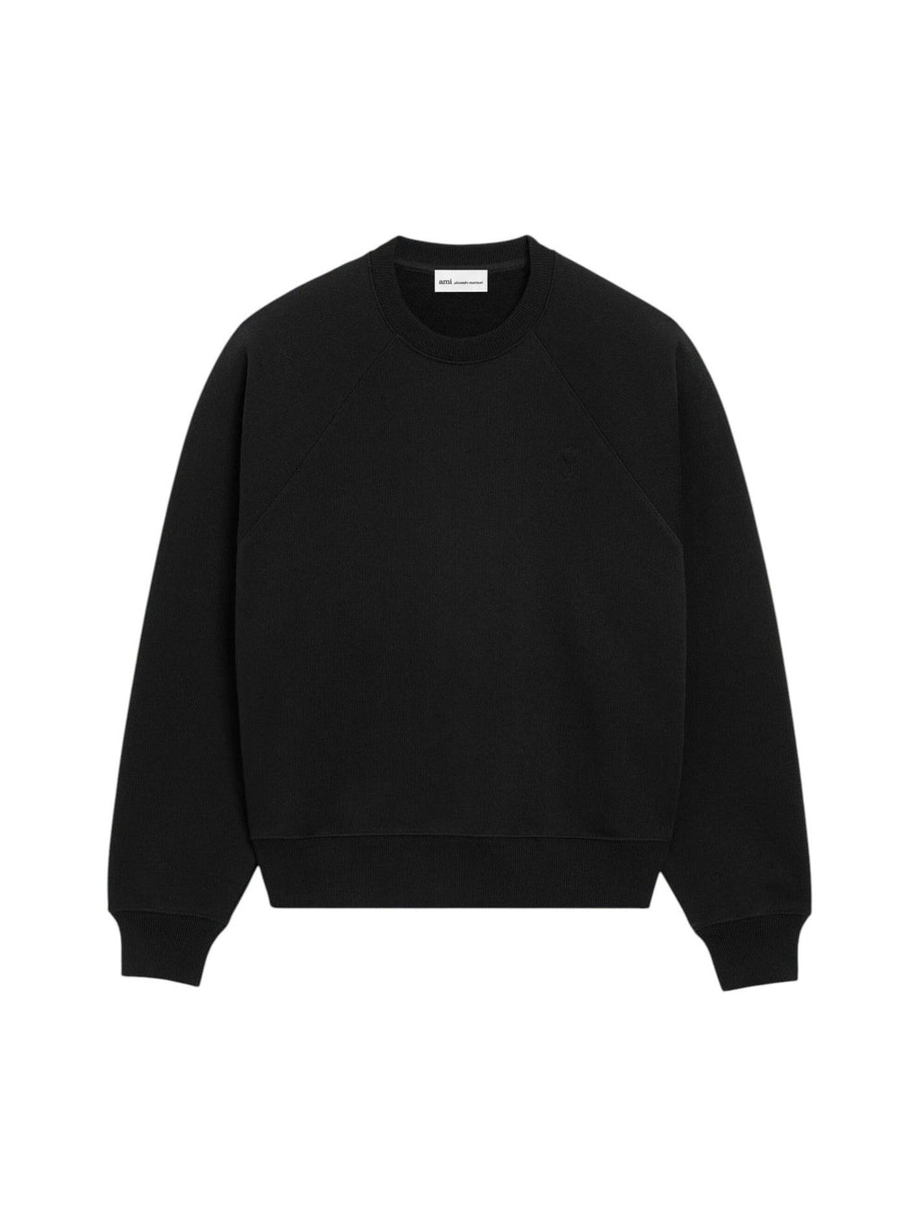 AMI PARIS BLACK COTTON SWEATSHIRT WITH EMBOSSED AMI DE COEUR